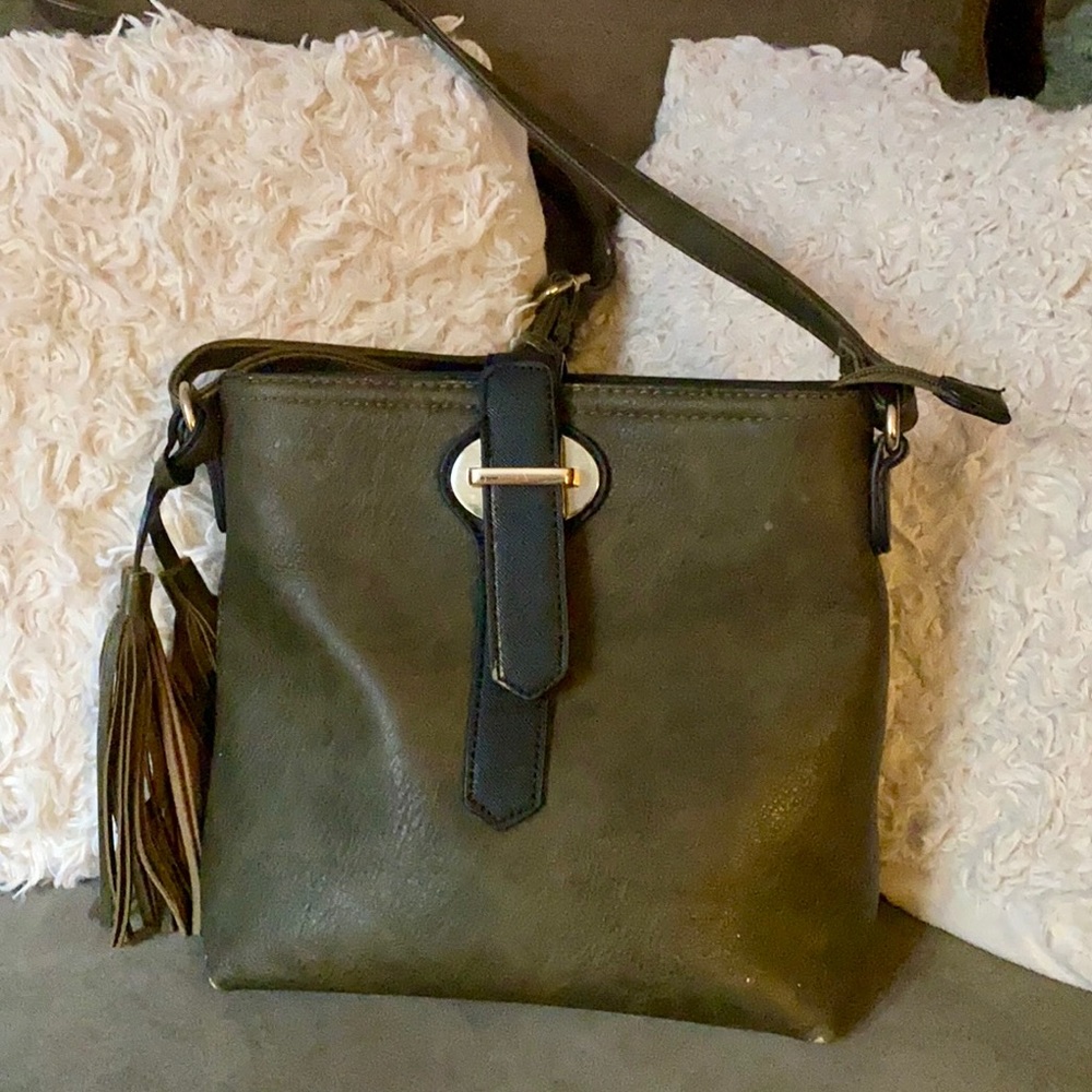Crossbody Vegan Leather Purse Dark Olive Green - Picture 2 of 16